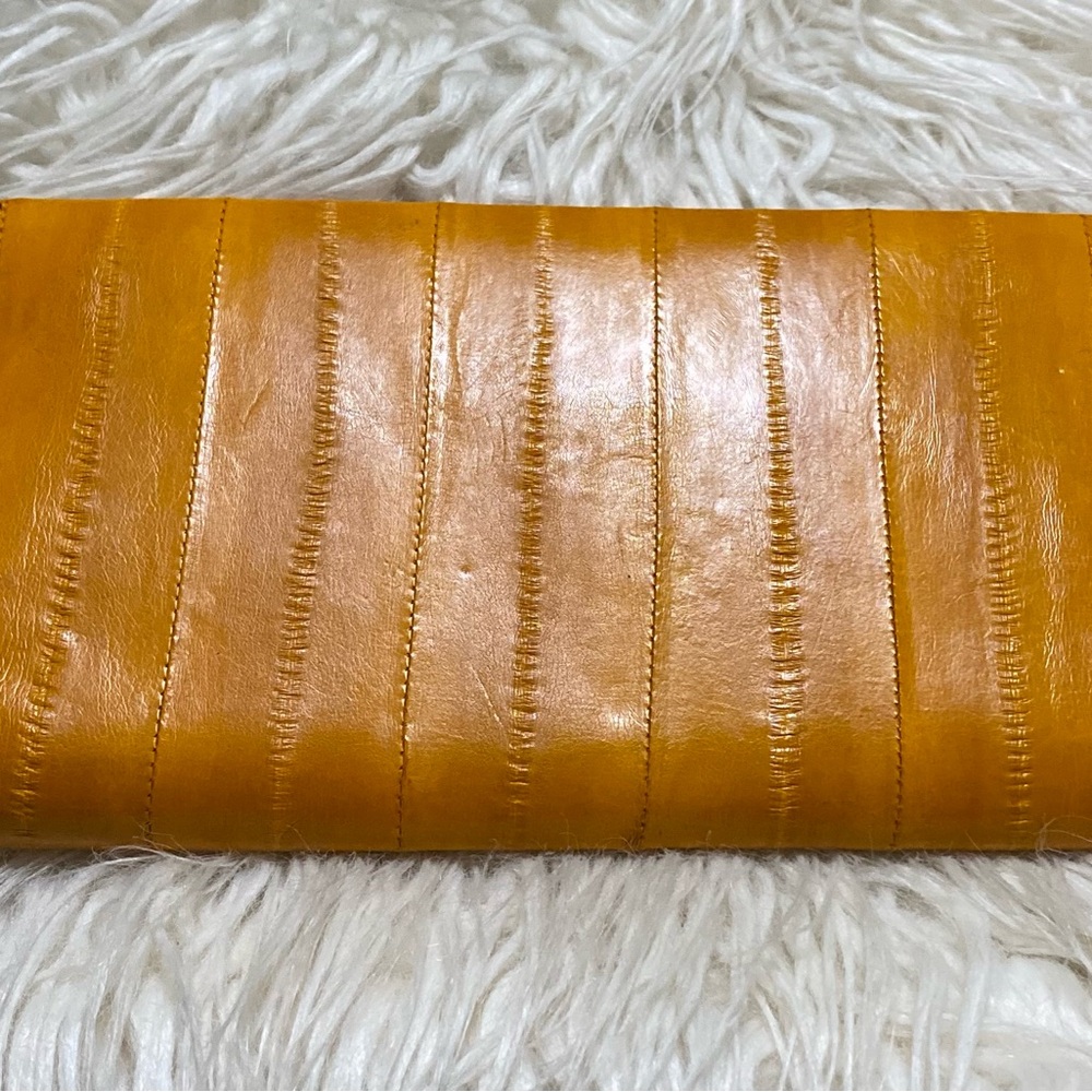 Leather Latico Tan and Yellow Clutch with Exotic Texture
